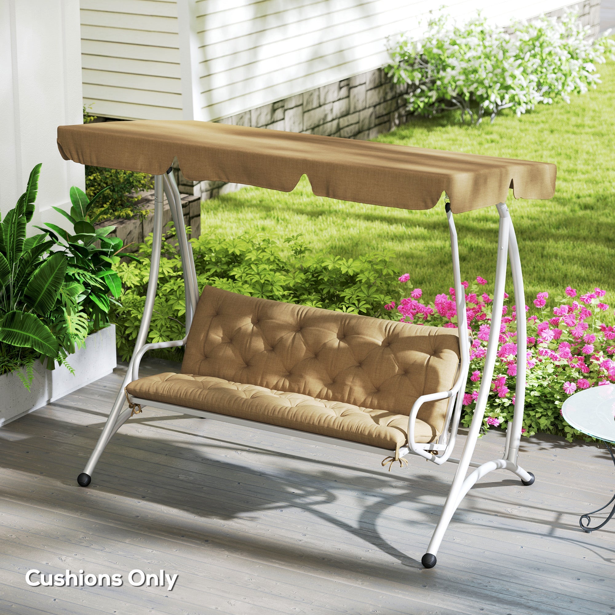 Outsunny Three-Seater Bench Cushion - Khaki 