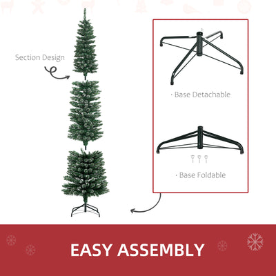 HOMCOM 7.5FT Artificial Snow Dipped Christmas Tree Xmas Pencil Tree Holiday Home Indoor Decoration with Foldable Black Stand, Green 