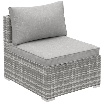 Outsunny Outdoor PE Rattan Furniture with Cushions, Garden Armless Chair with Adjustable Footpads and Back Support Cushion, for Garden, Yard, Terrace, Light Grey 