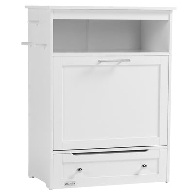 PawHut Pet Feeder Station, Dog, Cat Storage Container, with Raised Bowls, Hanger, Cabinet - White 