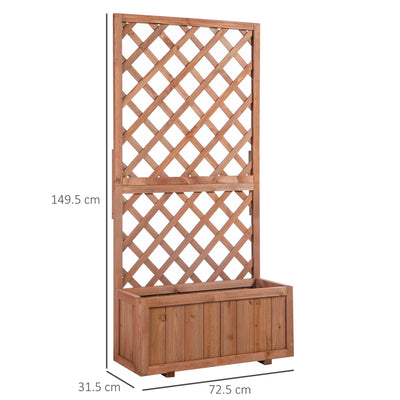Outsunny 72.5 x 31.5 x 149.5 cm 45L Garden Wooden Pine Trough Planter with Topped Trellis Climbing Plants Flower Raised Bed, Orange 