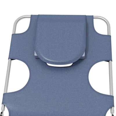 Outsunny Foldable Sun Lounger Set of 2 with Reading Hole, Portable Sun Lounger with 5 Level Adjustable Backrest, Reclining Lounge Chair with Side Pocket, Headrest Pillow, Grey 