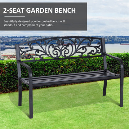 Outsunny 2-Seater Garden Bench, Steel-Black 