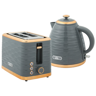 HOMCOM 3000W 1.7L Rapid Boil Kettle & 2 Slice Toaster, Kettle and Toaster Set with 7 Browning Controls and Crumb Tray, Grey 