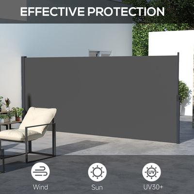 Outsunny Retractable Side Awning, Outdoor Privacy Screen for Garden, Hot Tub, Balcony, Terrace, Pool, 400 x 180cm, Dark Grey 