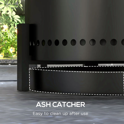 Outsunny Smokeless Fire Pit with Ash Catcher, 37cm Portable Wood Burning Firepit with Poker for Garden Camping Bonfire Party, Metal, Black 
