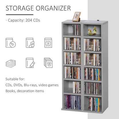 HOMCOM 204 CD Media Display Shelf Unit Set of 2 Blu-Ray Tower Rack w/ Adjustable Shelves Bookcase Storage Organiser, Grey 