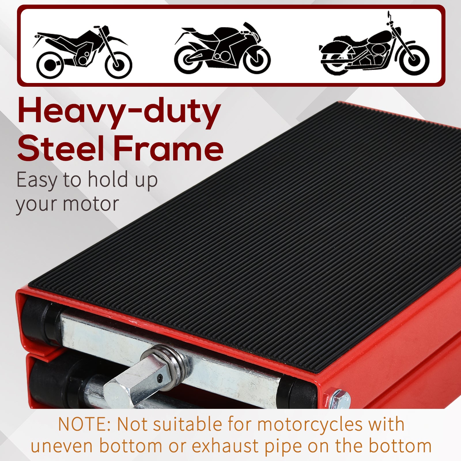 DURHAND 500KG Motorcycle Lift Scissor Jack, Height Adjustable Motorbike Stand with Anti-Slip Wide Deck, Heavy Duty Steel Motorbike Repair Lift Hoist Stand for Home Garage, Red 