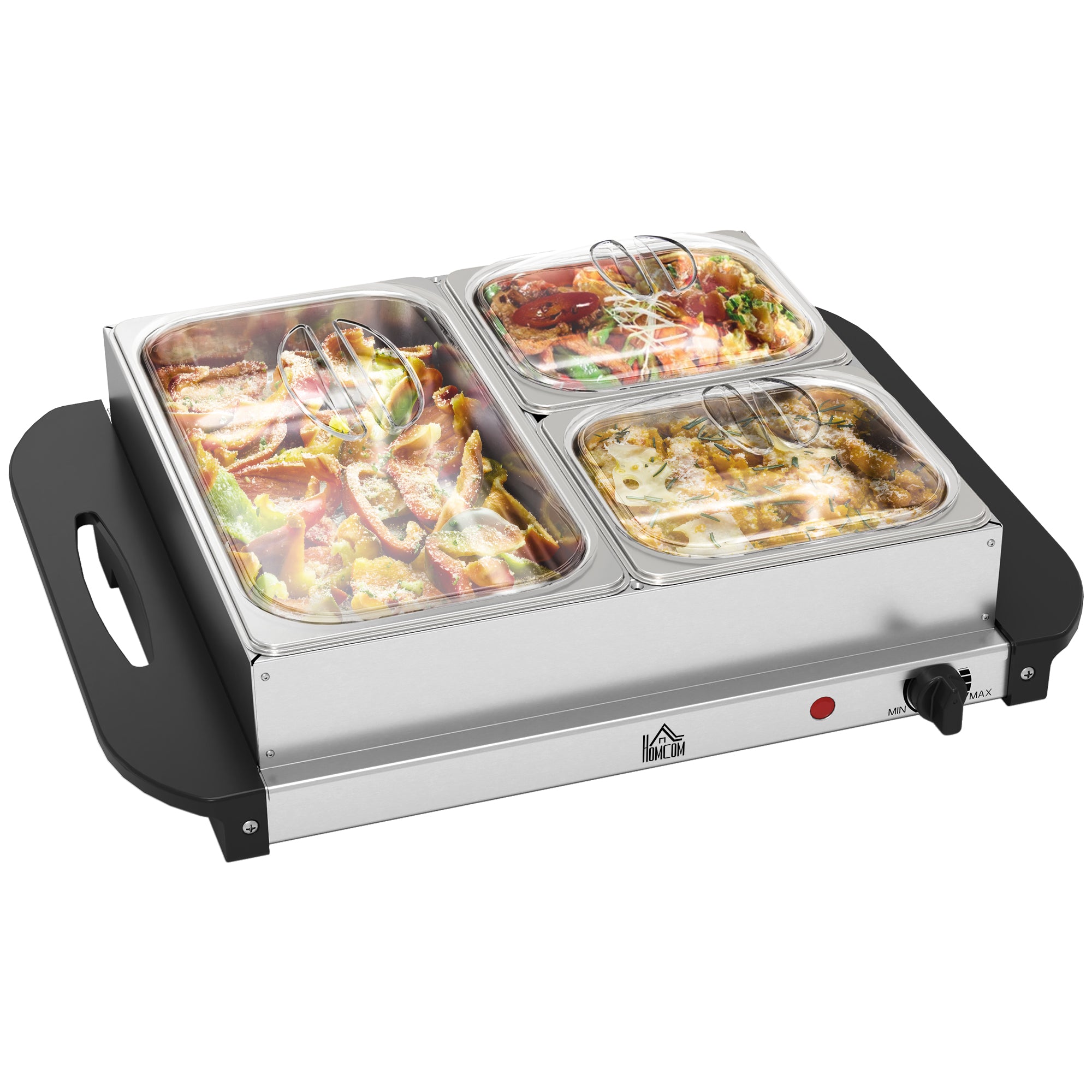 HOMCOM 4.5L Stainless Steel Electric Buffet Server, with 3x Trays and Lids 