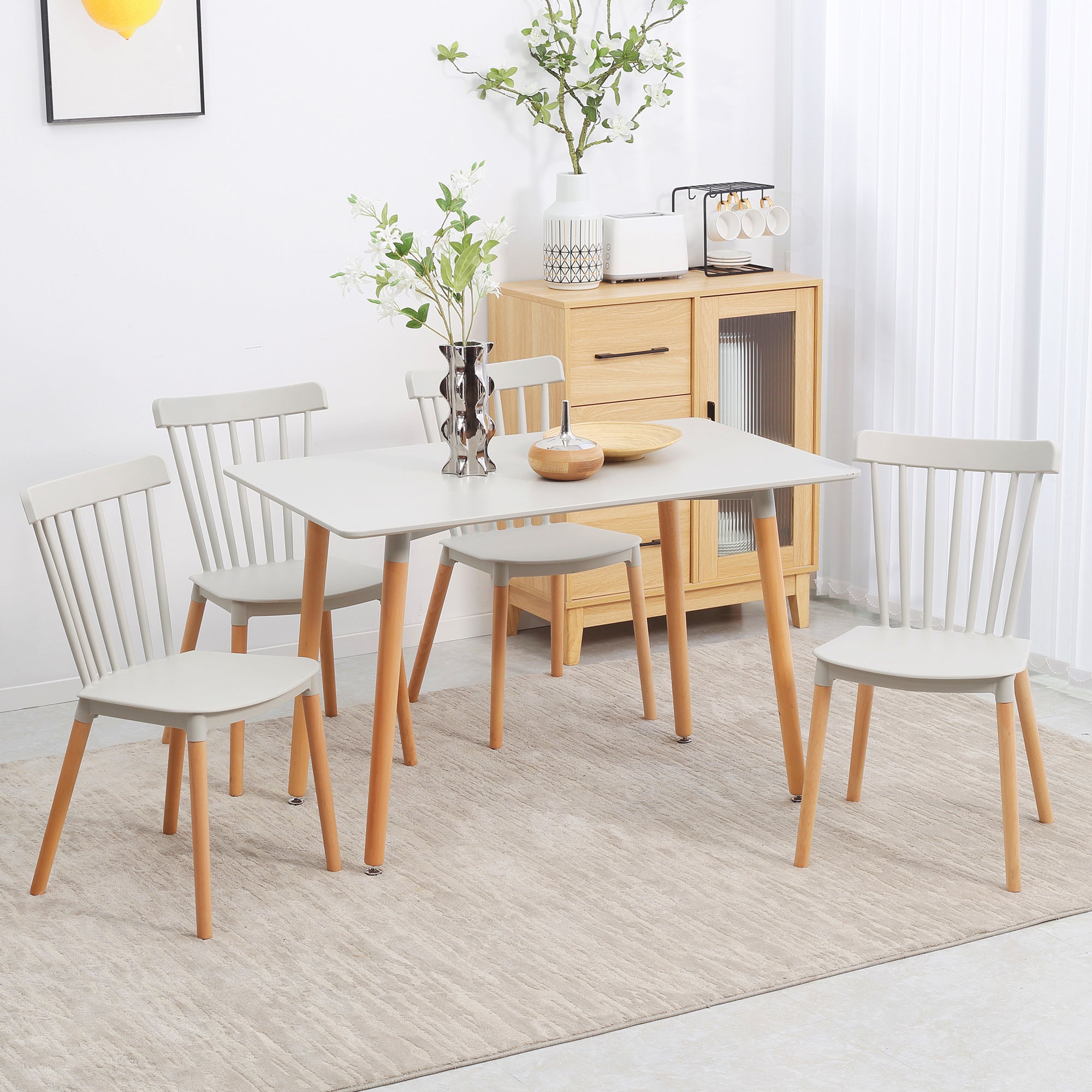 HOMCOM 5 Piece Dining Table Set with Beech Wood Legs, Space Saving Table and 4 Chairs for Small Kitchens, Grey 