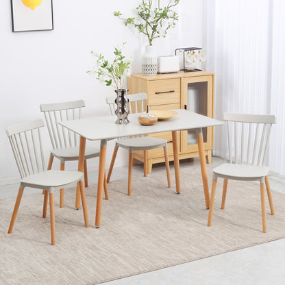 HOMCOM 5 Piece Dining Table Set with Beech Wood Legs, Space Saving Table and 4 Chairs for Small Kitchens, Grey 