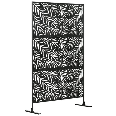 Outsunny Decorative Privacy Screen with Stand, 6.5FT Freestanding Metal Outdoor Divider, Decorative Privacy Panel with Expansion Screws for Garden Patio Pool Hot Tub, Willow Branch Style, Black 