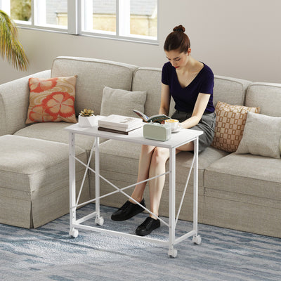 HOMCOM 80 cm Folding Desk on Wheels - White 