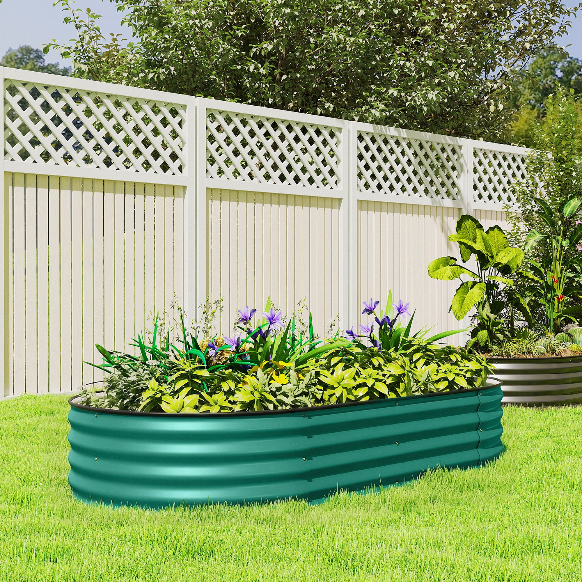 Outsunny Galvanised Raised Garden Bed, Metal Planter Box with Safety Edging, for Flowers, Herbs, Succulents, Light Green 