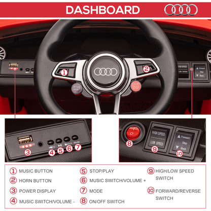 HOMCOM Kids Licensed Audi TT Ride-On Car 12V Battery w/ Remote Suspension Headlights and MP3 Player 3km/h Red 