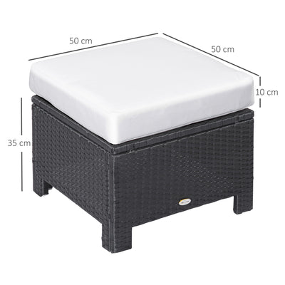 Outsunny Rattan Footstool Wicker Ottoman with Padded Seat Cushion Outdoor Patio Furniture for Garden Poolside Living Room, 50 x 50 x 35 cm, Black 