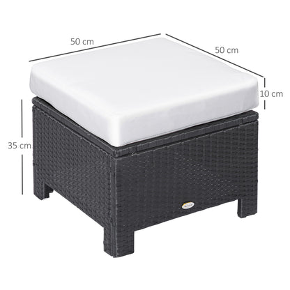 Outsunny Rattan Footstool Wicker Ottoman with Padded Seat Cushion Outdoor Patio Furniture for Garden Poolside Living Room, 50 x 50 x 35 cm, Black 