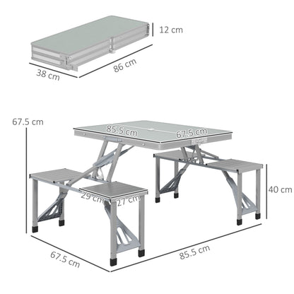 Outsunny Folding Picnic Table with 4 Seats and Umbrella Hole - Grey 