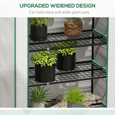 Outsunny 5 Tier Widened Mini Greenhouse with Reinforced PE Cover, Portable Indoor Outdoor Green House with Roll-up Door and Wire Shelves, 193H x 90W x 49Dcm, White 
