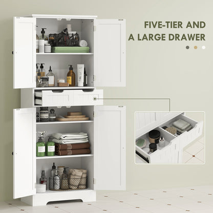 HOMCOM Tall Bathroom Cabinet, Freestanding Storage Cupboard, Bathroom Storage Cabinet with Drawer, Adjustable Shelf and Doors, 60 x 30 x 160 cm, White 