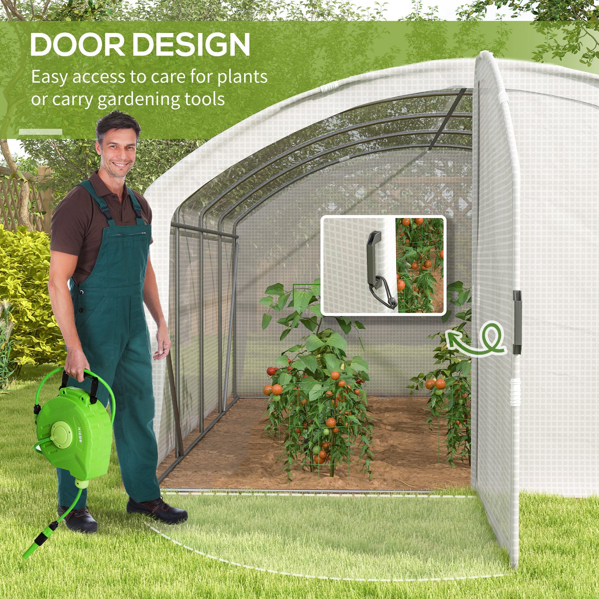 Outsunny Polytunnel Greenhouse Walk-in Grow House with UV-resistant PE Cover, Door, Galvanised Steel Frame, 4 x 3 x 2m, White 