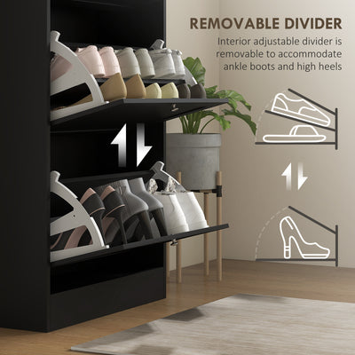 HOMCOM Modern Compact Three-Drawer Shoe Storage Cabinet - Black 