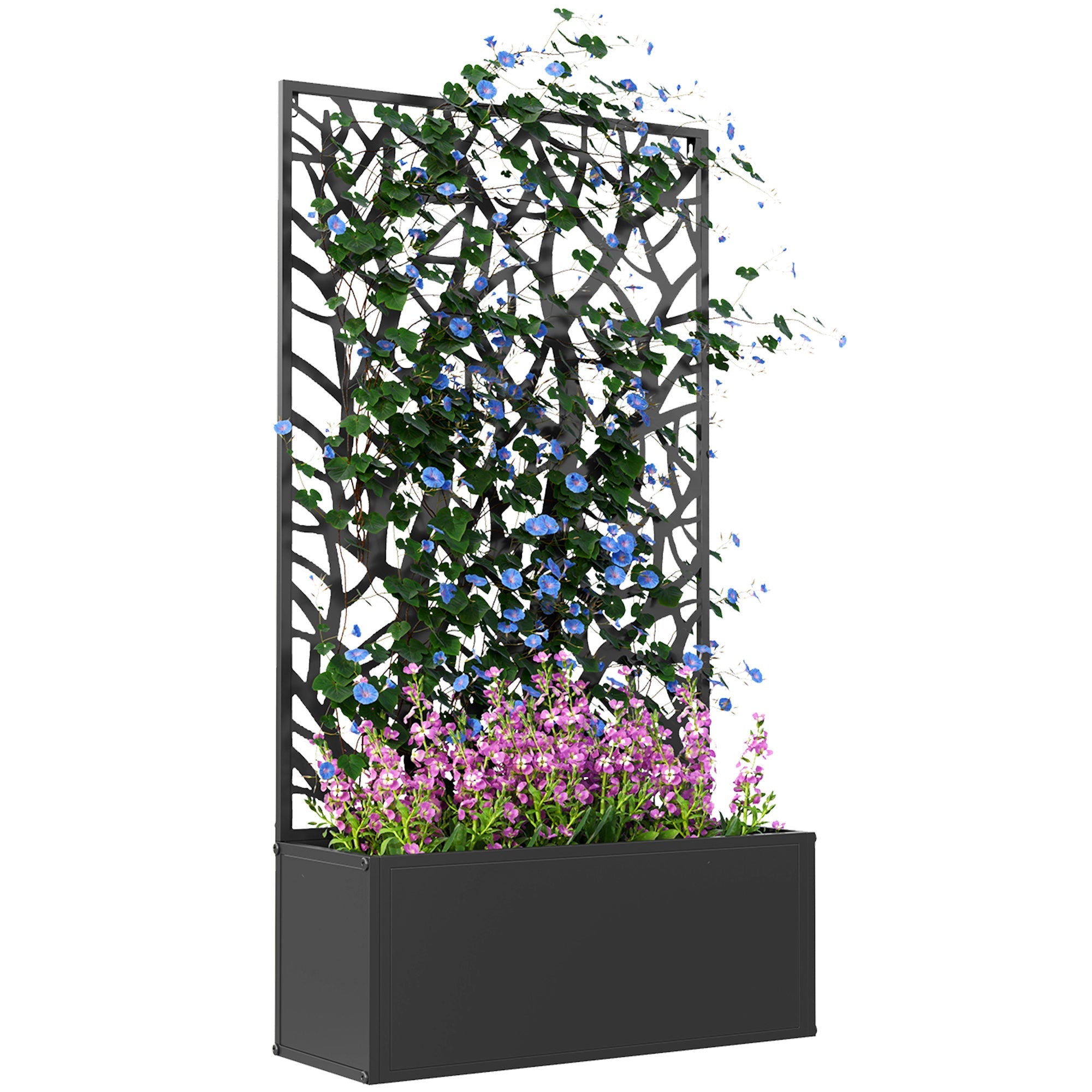 Outsunny Outdoor Metal Planter, with Back Trellis - Black 
