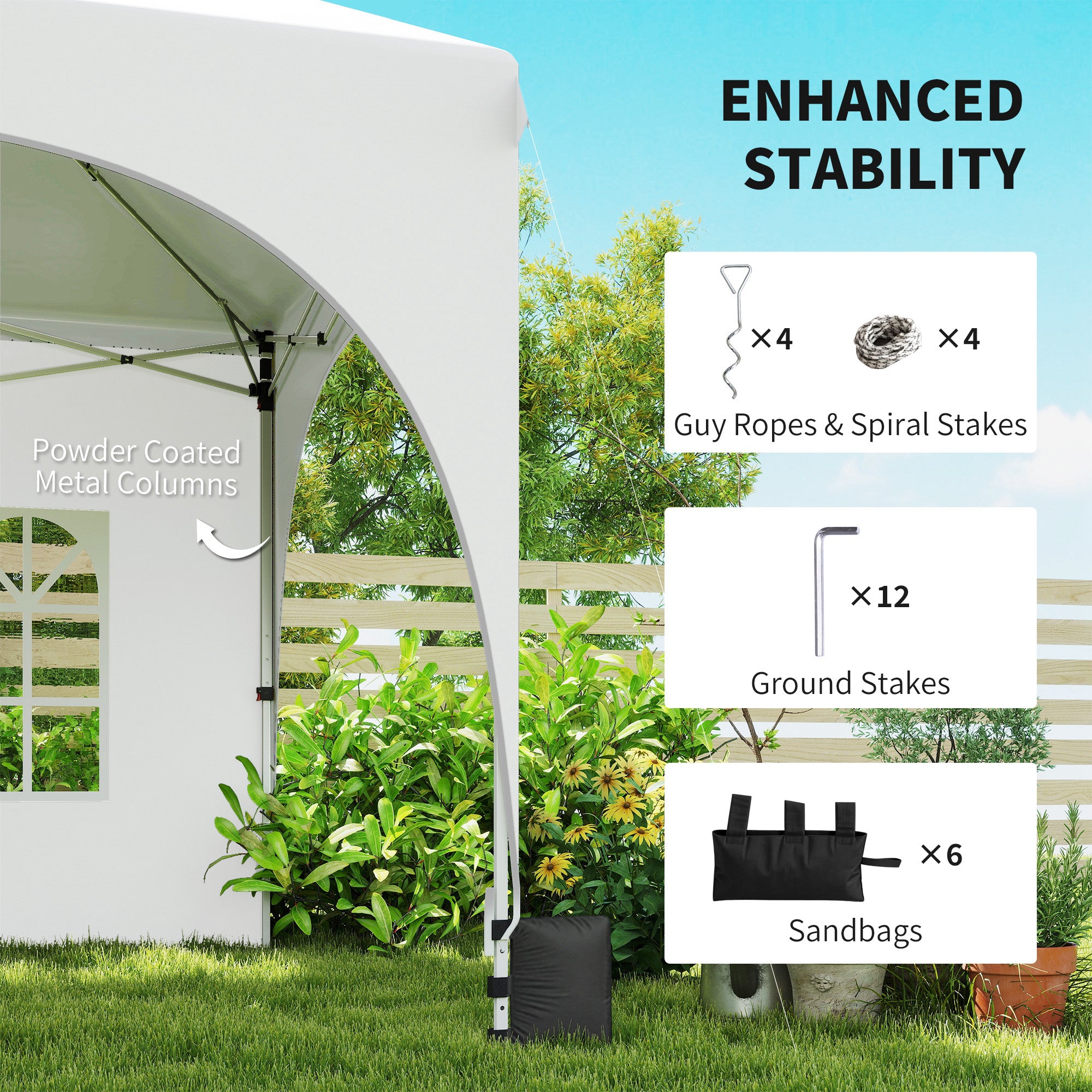 Outsunny 3 x 6m Pop Up Gazebo Shelter with Sides, 6 Sandbags, Peak Top Garden Party Tent Marquee with Carry Bag, Light Grey/White 