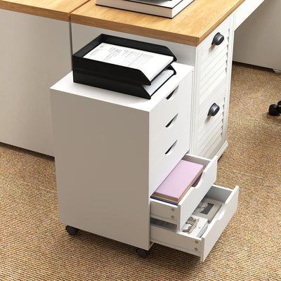 HOMCOM 5 Drawer Mobile Filing Cabinet, Vertical File Cabinet, Modern Rolling Office Storage Organizer Cupboard, White 