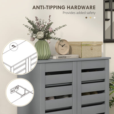 HOMCOM Narrow Shoe Cabinet for Entryway, 5-Tier Slim Shoe Storage Cabinet with 2 Slatted Doors and Adjustable Shelves Grey 