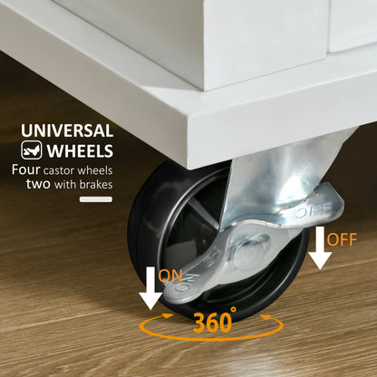 HOMCOM Kitchen Cart Storage Trolley Wooden Cabinet with Drawer Cupboard Towel Rail White 