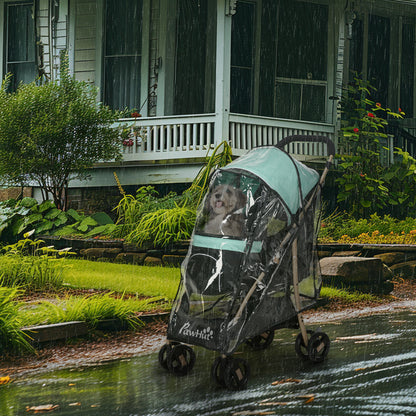 PawHut Pet Stroller for Small and Miniature Dogs, with Rain Cover - Green 