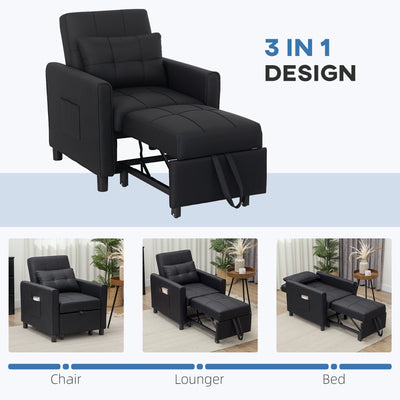 HOMCOM Linen-Look Single Chair Bed - Black 
