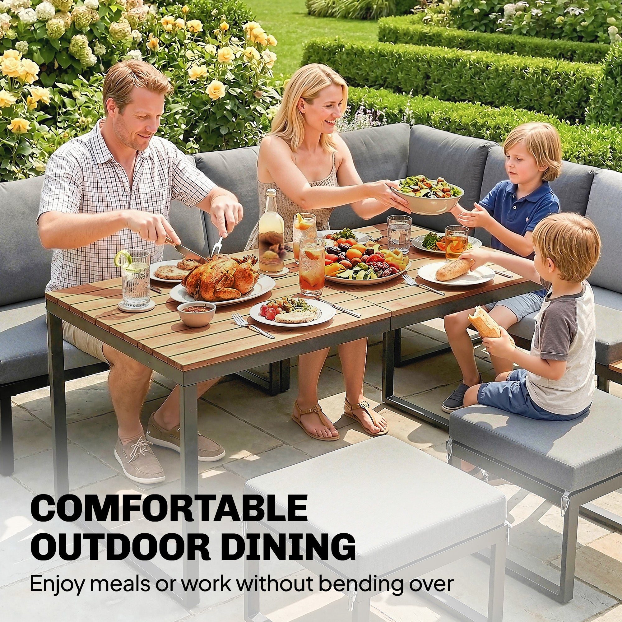 Outsunny Patio Furniture Set Modular Garden Sofa Set 6 Pieces with Dining Table for Outdoor Patio Grey 