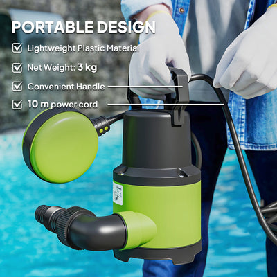 Outsunny 400W Submersible Water Pump for Dirty/Clean Water, 9000L/H Electric Sump Pump with Float Switch, Drain Water from Garden Pond, Hot Tub, Ditches, Portable and Lightweight 
