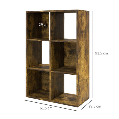 HOMCOM 3-tier 6 Cubes Storage Unit Particle Board Cabinet Bookcase Organiser Home Office Shelves Rustic Brown 