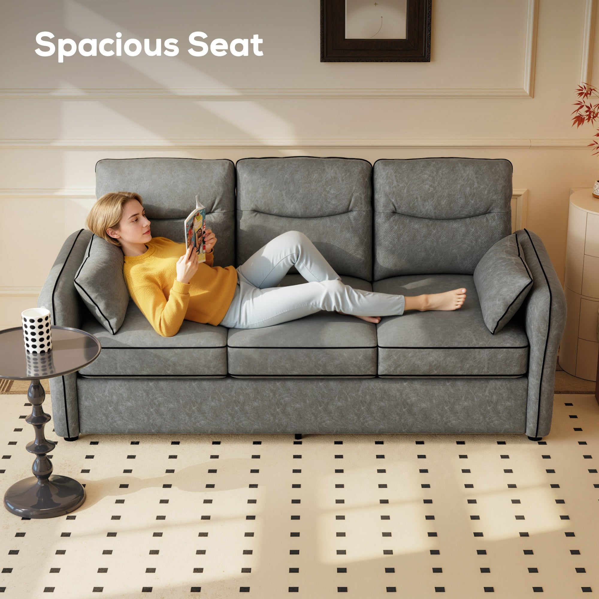 HOMCOM 3 Seater Sofa, Faux Leather Couch - Grey 