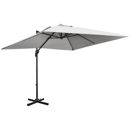 Outsunny 2.7 x 2.7 m Cantilever Parasol, Square Overhanging Umbrella with Cross Base, Crank Handle, Tilt, 360\'c2\'b0 Rotation and Aluminium Frame, Grey