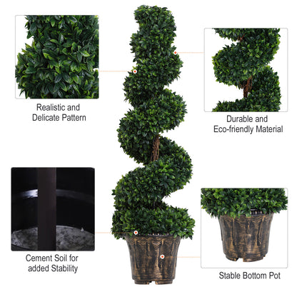 Outsunny Set of 2 Artificial Boxwood Spiral Topiary Trees Potted Decorative Plant Outdoor and Indoor Décor 120cm 