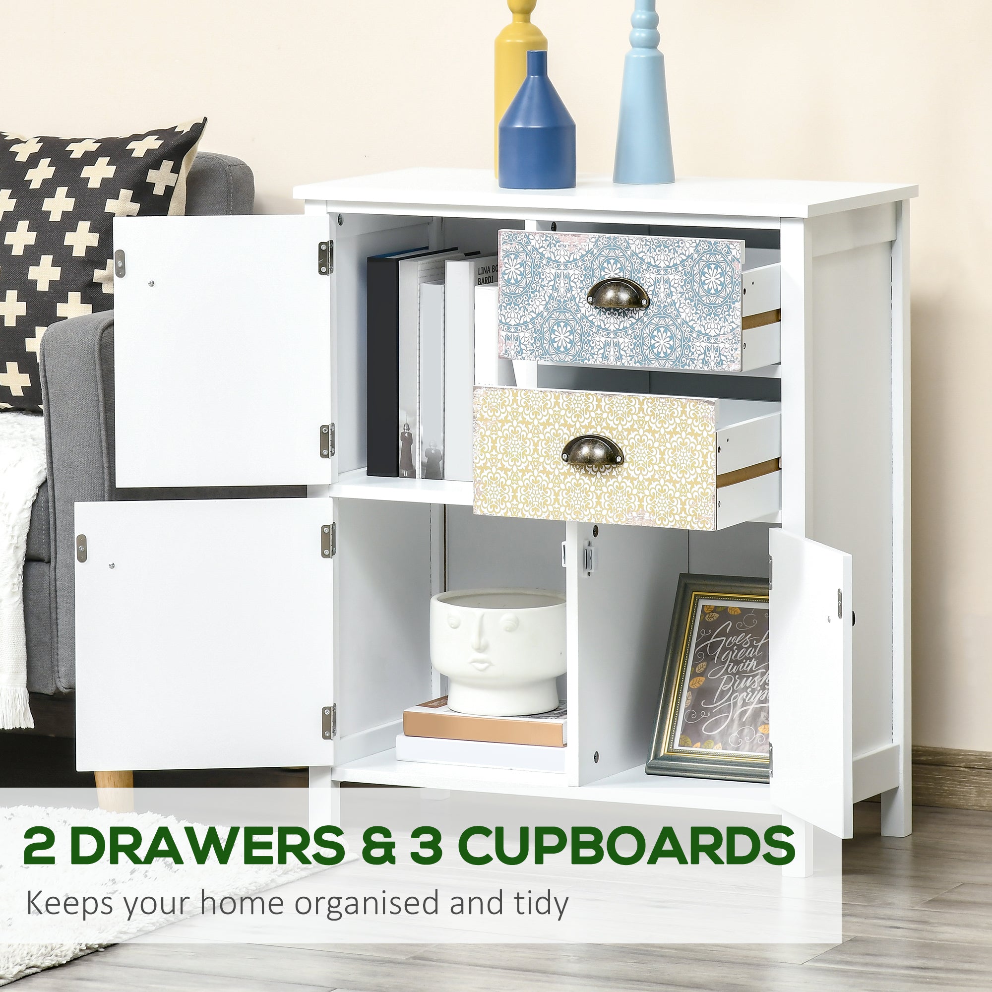 HOMCOM Drawer Table Sideboard Multi-purpose Storage Chest Shabby Chic Entryway Living Room Bedroom Furniture Organizer Unit 