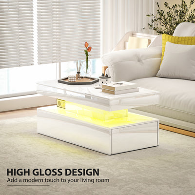 HOMCOM LED Coffee Table with Storage - High Gloss White 