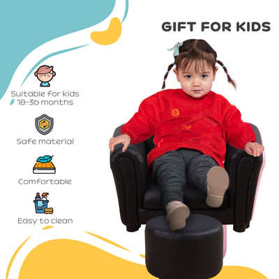 HOMCOM Toddler Chair Single Seater Kids Sofa Set, 54 x 42 x 41cm, Kids Sofa with Stool, Black 