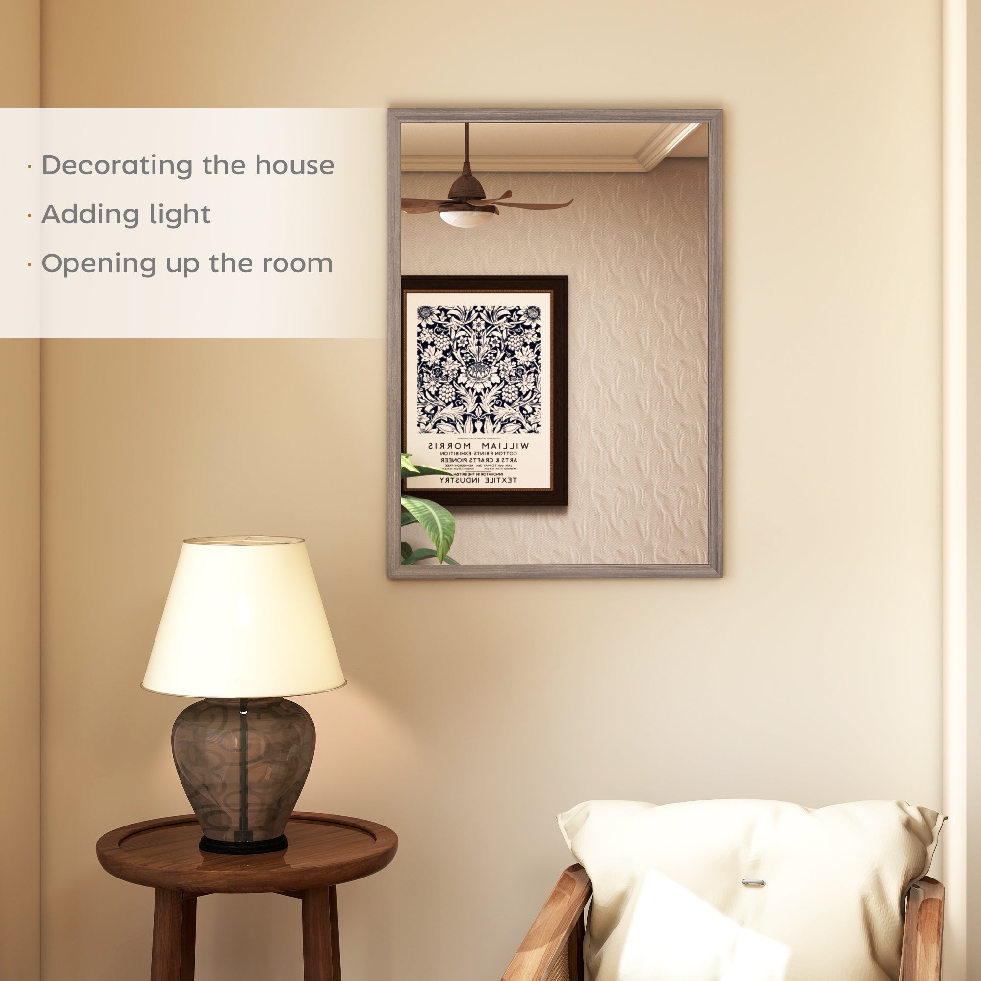 HOMCOM Wall Bathroom Mirror, 50 x 70 cm Wall-Mounted Mirror for Living Room, Bedroom, Hallway, Grey 