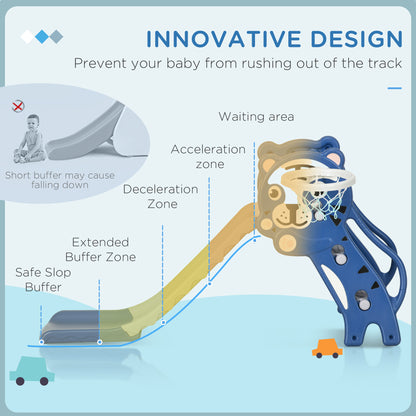 AIYAPLAY 3 in 1 Baby Slide for Indoor Use with Climber, Basketball Hoop, Basketball, for Ages 18-36 Months - Blue 