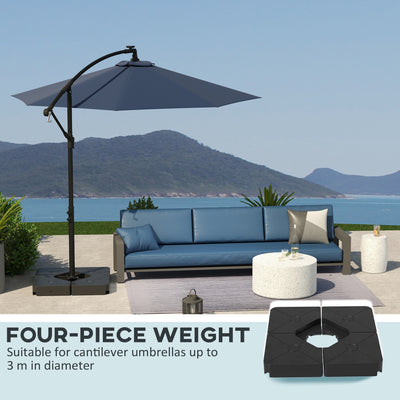 Outsunny Umbrella Weights for Cantilever Parasols, Set of 4 Heavy Duty Parasol Base Weights, 64kg Sand or 55kg Water Filled, Black 