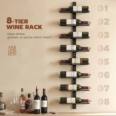 HOMCOM Wall Mounted Wine Rack, 8 Tier Metal Wine Display Rack, Storage Holder for Kitchen, Black 