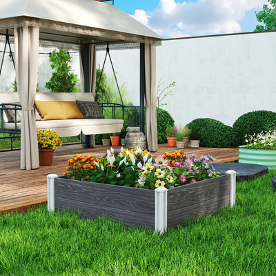 Outsunny Vinyl Raised Garden Bed Kit, 3 x 3 x 1ft Modular Elevated Garden Box with Slotting Legs and Open Bottom, Dark Grey 