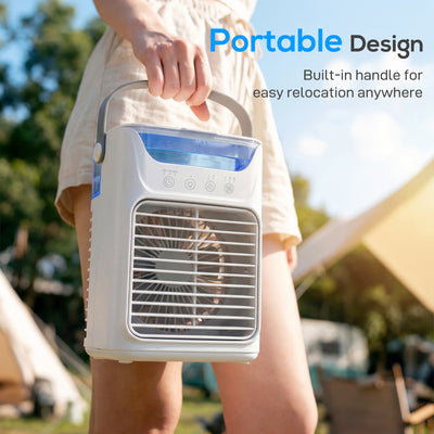 HOMCOM Air Cooler with Adjustable Head, Portable Air Conditioner with 3 Wind Speed, 2 Cool Mist, RGB Light, White 