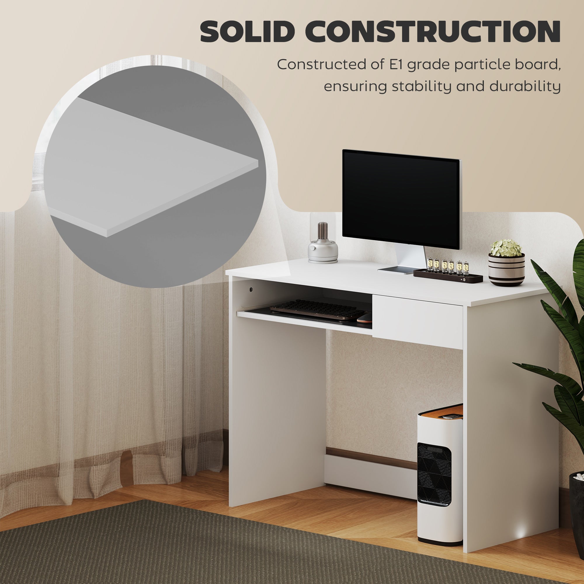 HOMCOM Compact Computer Desk with Keyboard Tray, Home Office Desk with Drawer for Bedroom Study, White 