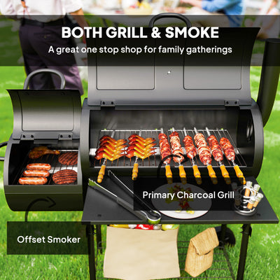 Outsunny Barbecue Grill Portable Outdoor Charcoal BBQ Grill with Offset Smoker 109 x 60 x 120 cm Black 